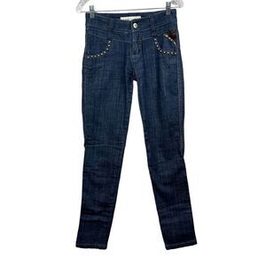 Rosa & Rose Womens Jeans Straight Jewel Embellished Gold Threading Blue Sz S*